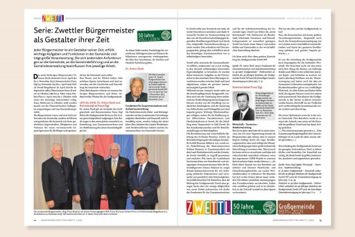 Doppelinnenseite der Gemeindenachrichten ZWETTL Ausgabe 1/2021 mit den „Gestaltern der Stadt ZWETTL“